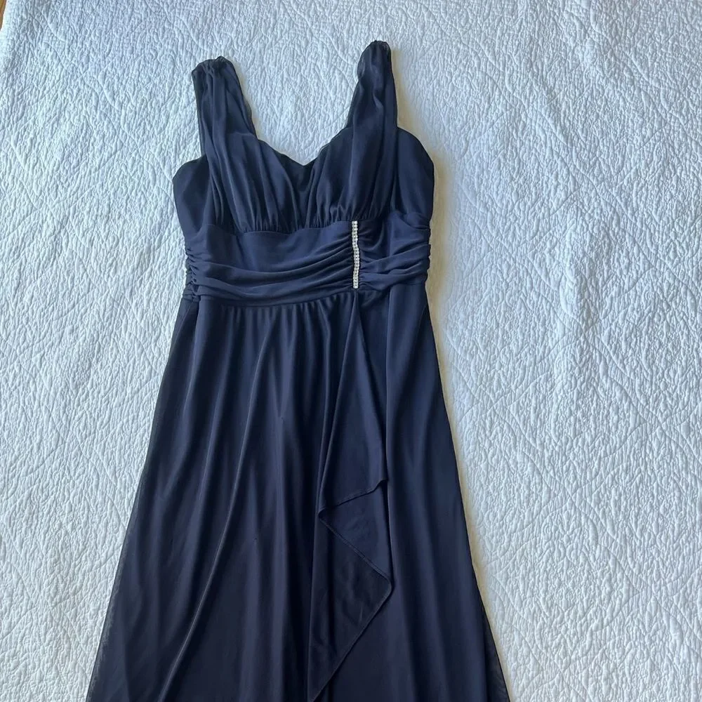 Betsy & Adam Navy Blue Full Length Chiffon Prom Bridesmaid Dress Gown sz 12